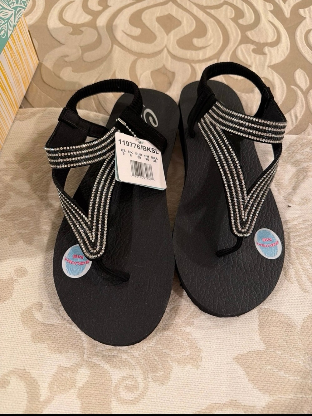 Skechers Black Rhinestone T-Strap Sandals